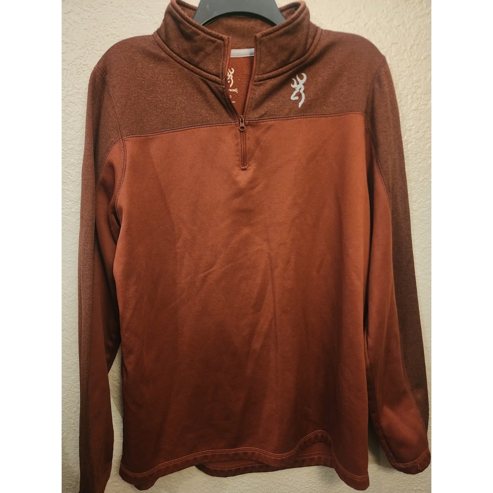 Browning Men's‎ Pullover Sweater, Size Large L, Brown/Burgandy, Zip Neck Closure